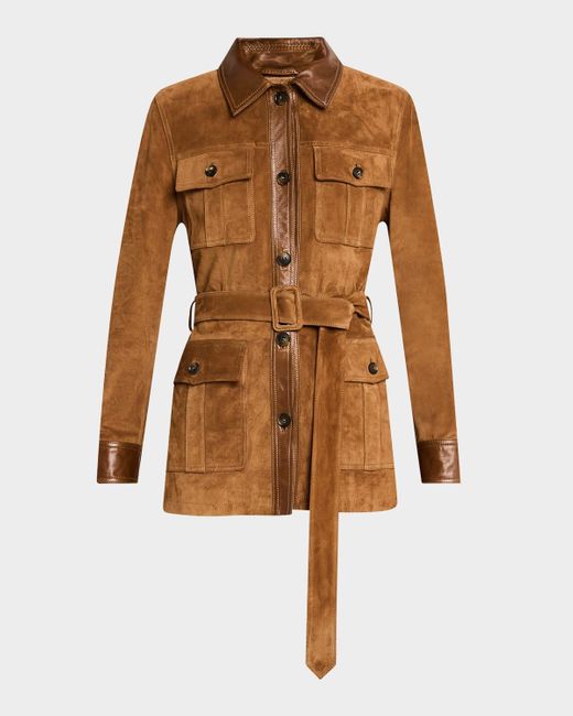 Nili Lotan Brown Mila Suede Belted Safari Jacket