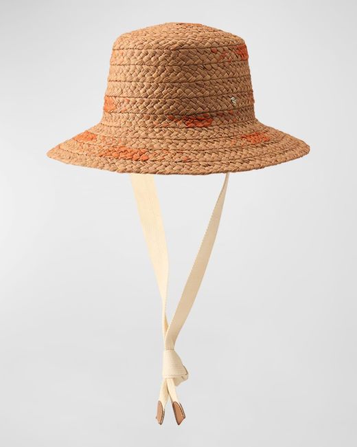 Helen Kaminski White Contrasting Wide Braided Bucket Hat