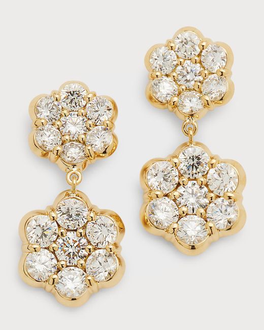 Bayco Metallic 18k Yellow Gold Flower Diamond Drop Earrings