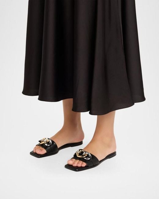 Jonathan Simkhai Black Arlo Chain Leather Flat Slides