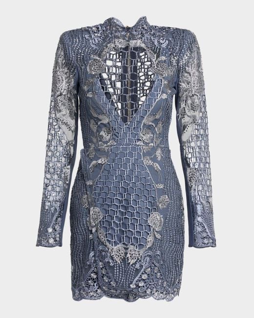Zhivago Blue Echo Honeycomb Lace Mini Dress