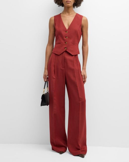 Argent Red Button-Down Twill Waistcoat