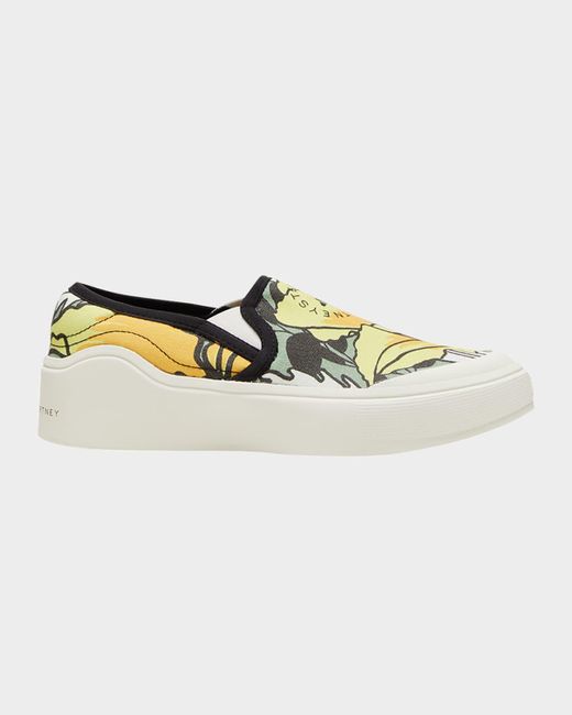 Adidas By Stella McCartney White Printed Slip-on Court Sneakers