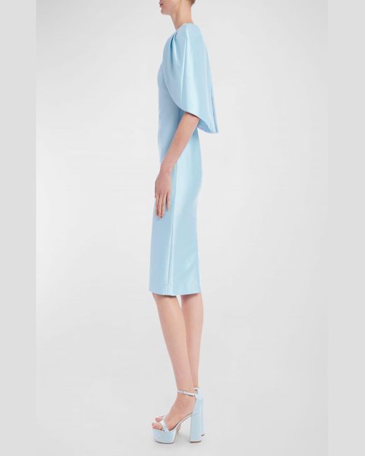Badgley Mischka Blue Cape-Sleeve Bodycon Midi Dress