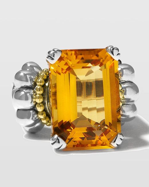 Lagos Metallic Glacier 18x13mm Gemstone Two-tone Ring