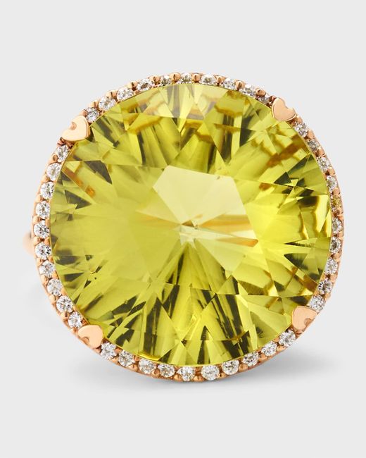 Lisa Nik Metallic 18k Rose Gold Round Lemon Quartz And Diamond Ring, Size 6