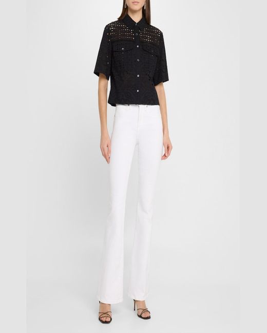 Veronica Beard Blue Spruce Button-Front Eyelet Top