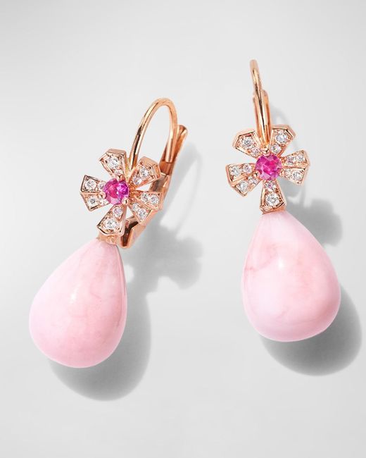 Mimi So Pink 18K Rose Wonderland Earrings With Sapphires, Pave Diamonds And Opal Drops