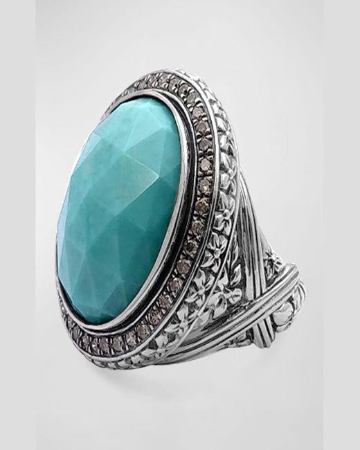 Stephen Dweck Blue American Turquoise Champagne Diamond Ring, Size 7