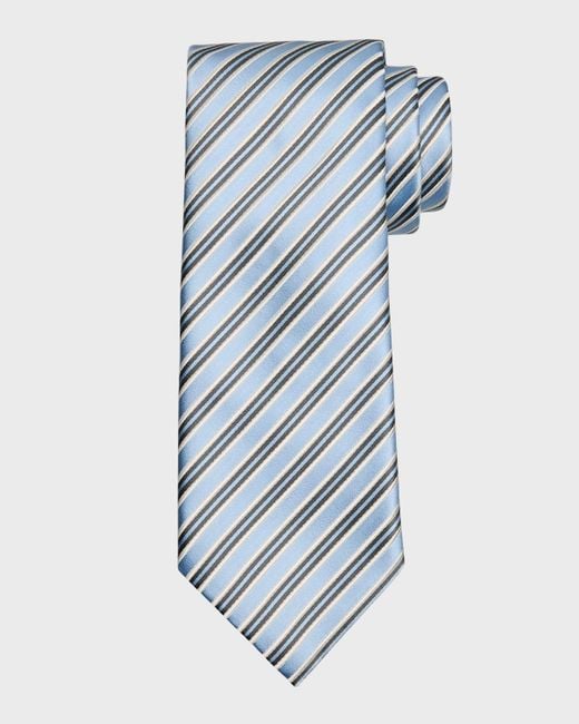 Zegna Blue Mulberry Silk And Cotton Stripe Tie for men