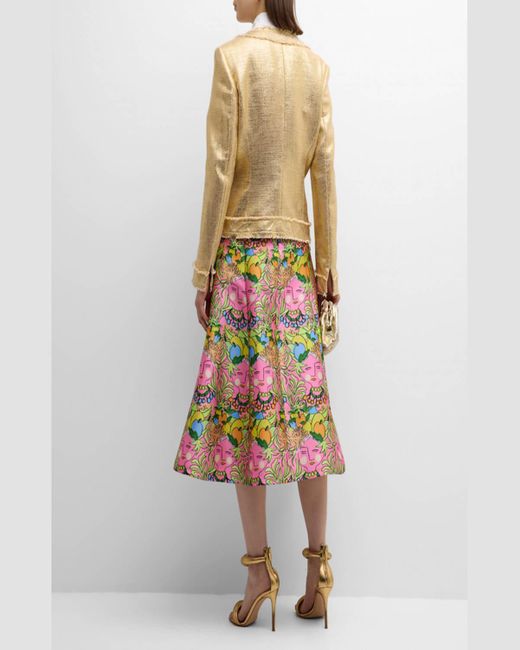 Maison Common Multicolor Face-Print Belted Midi A-Line Skirt