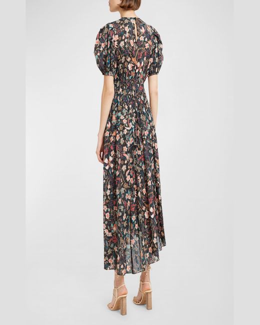 Ulla Johnson White Eden Puff-Sleeve Floral-Print Midi Dress