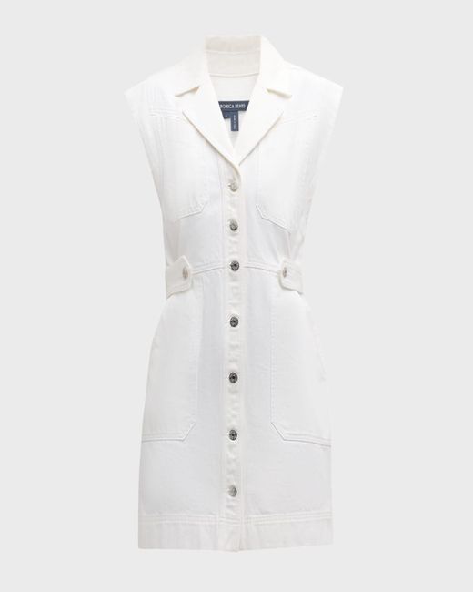 Veronica Beard White Jax Denim Button-Front Mini Dress