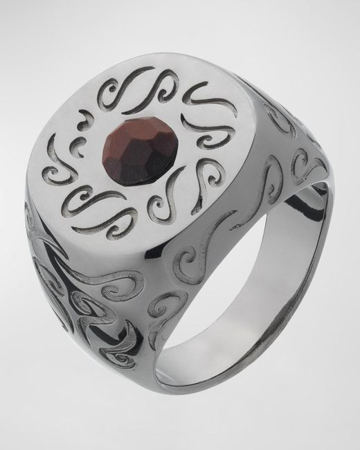MARCO DAL MASO Gray Ara Round Engraved Signet Ring for men