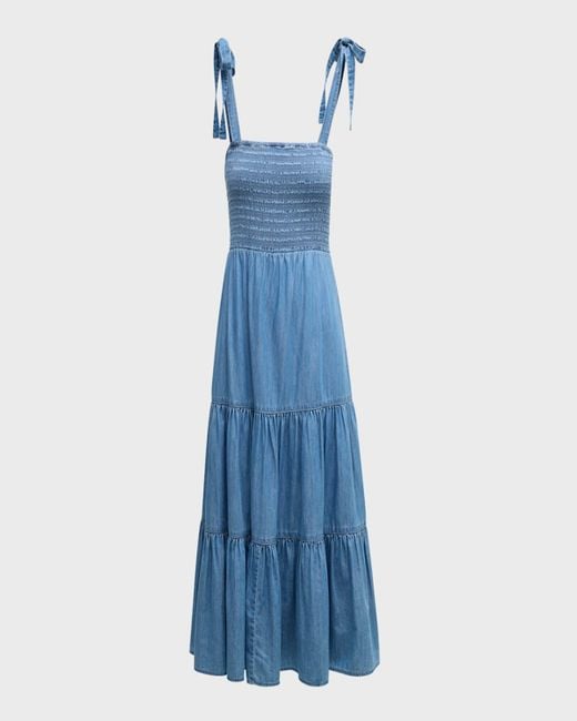 Veronica Beard Blue Tola Tiered Denim Midi Dress
