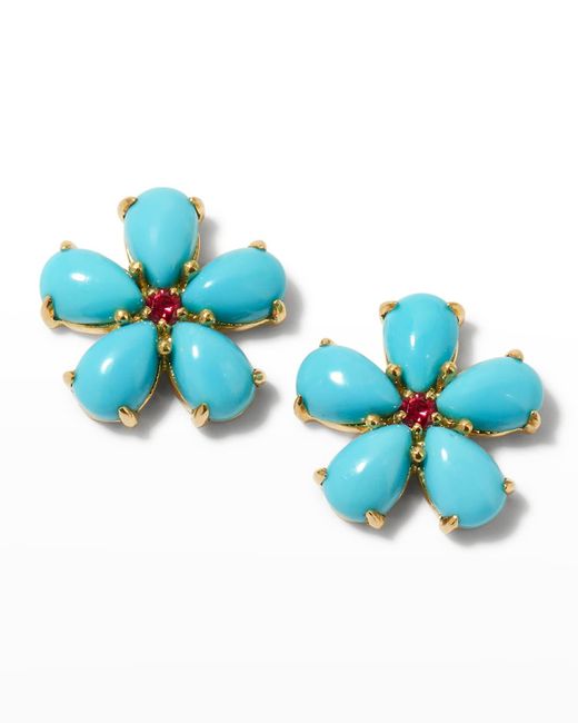 Paul Morelli Blue Small Petal Button Earrings With Rubies