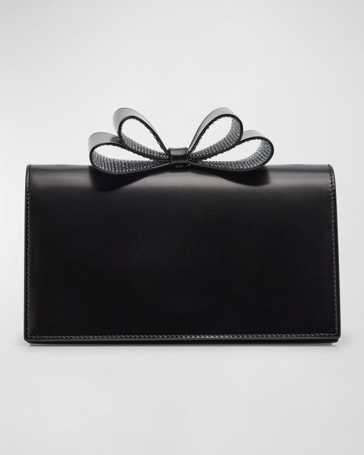 Mach & Mach Black La Cadeau Small Bow Leather Clutch Bag