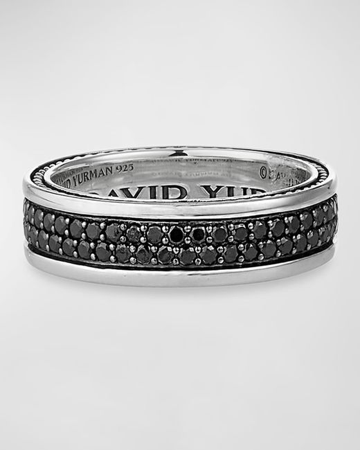 David Yurman Metallic Streamline Two-row Band Ring With Black Diamonds In Silver, 6.5mm for men