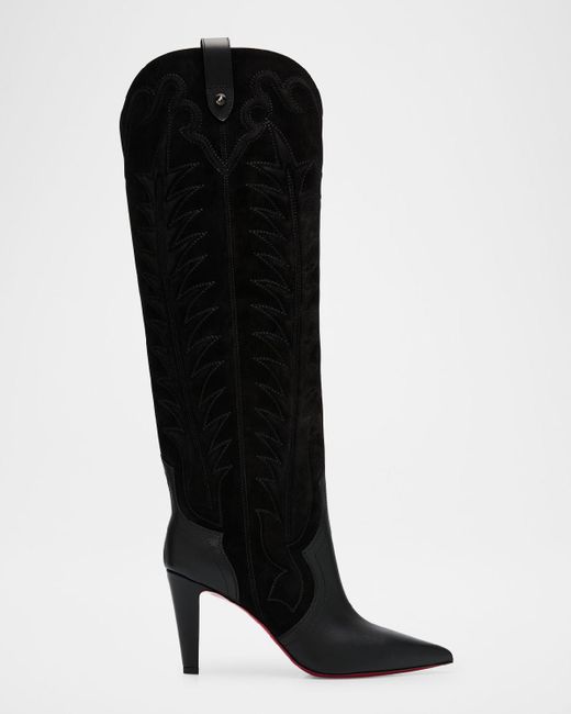 Christian Louboutin Black Santia Botta Mixed Leather Red Sole Boots
