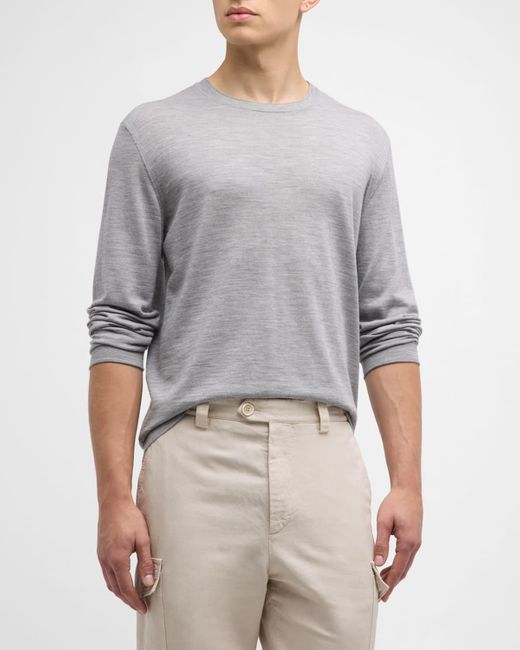 Brunello Cucinelli Gray Fine-Gauge Crewneck T-Shirt for men