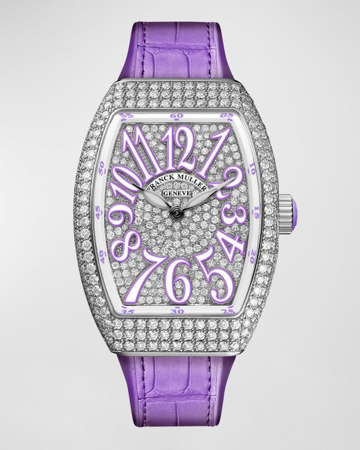 Franck Muller Gray Lady Vanguard Diamond Watch W/ Alligator Strap, Purple
