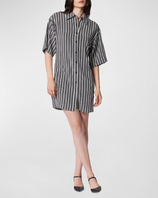 Equipment Gray Etienna Striped Silk Button-front Mini Shirtdress
