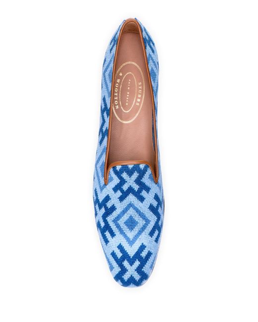 Stubbs And Wootton Blue Harlow Needlepoint Smoking Loafers