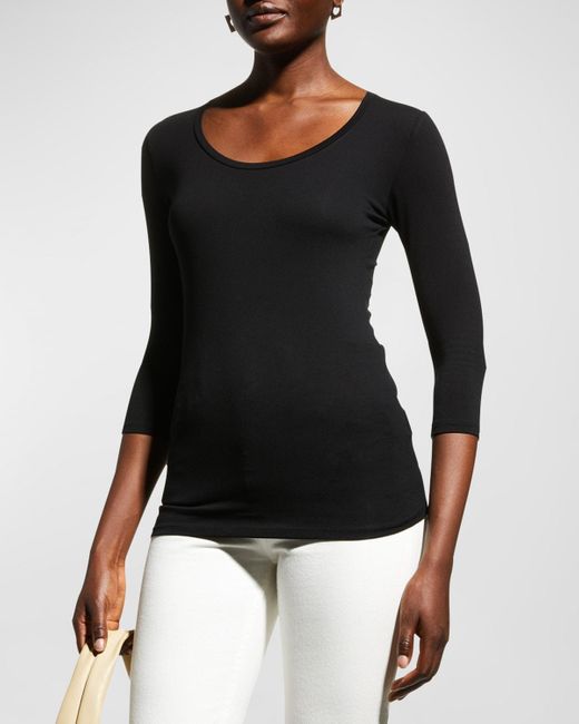 Majestic Filatures Black Soft Touch 3/4-Sleeve Scoop-Neck Tee