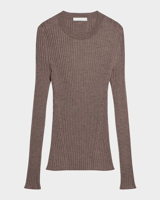 Helmut Lang Brown Open-Back Ribbed Wool Top