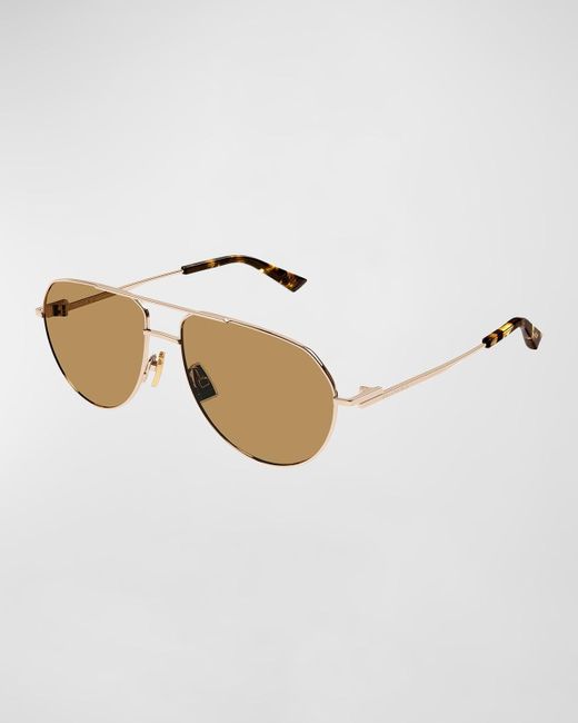 Bottega Veneta White Double-bridge Metal Aviator Sunglasses for men
