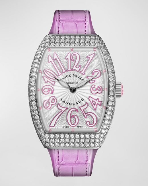 Franck Muller Gray Lady Vanguard Watch With Diamonds & Pink Alligator Strap