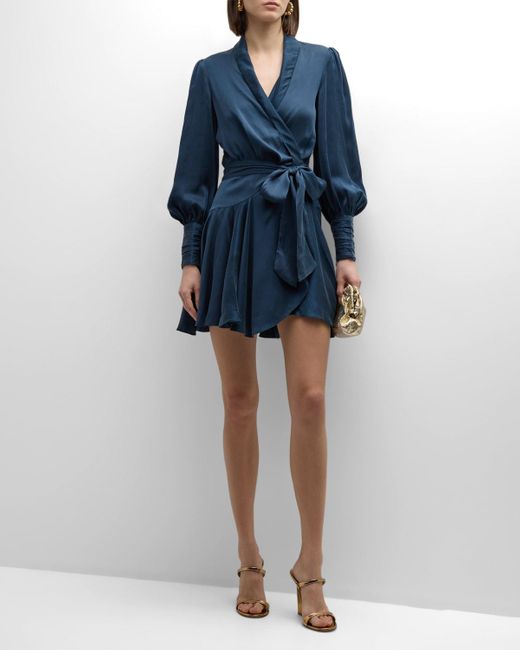 Zimmermann Blue Silk Wrap Mini Dress
