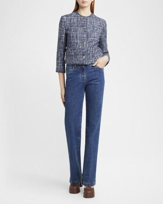 Etro Blue Single-Breasted Tweed Crop Jacket