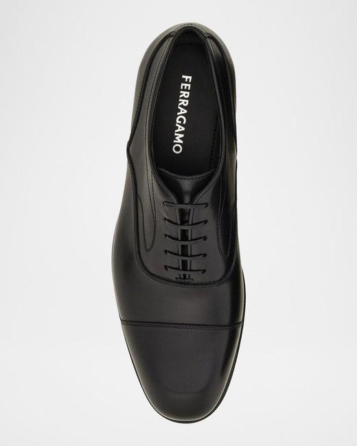 Ferragamo Black Apos;S Trinity Leather Cap-Toe Derby Shoes for men