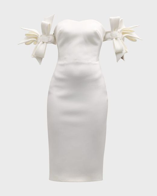 Jovani Off Shoulder Bow Embellished Midi Dress in White Lyst