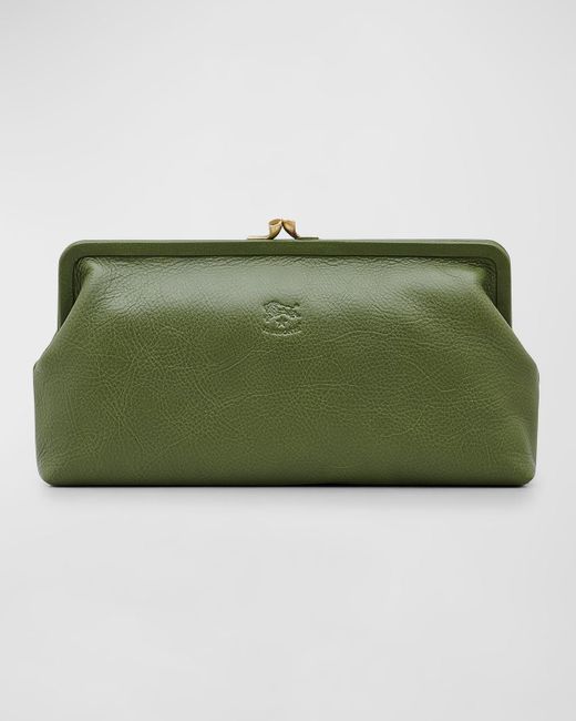 Il Bisonte Green Classic Vaccjetta Leather Clutch Bag
