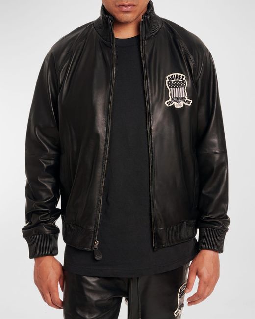 Avirex Black Leather Logo Track Jacket for men