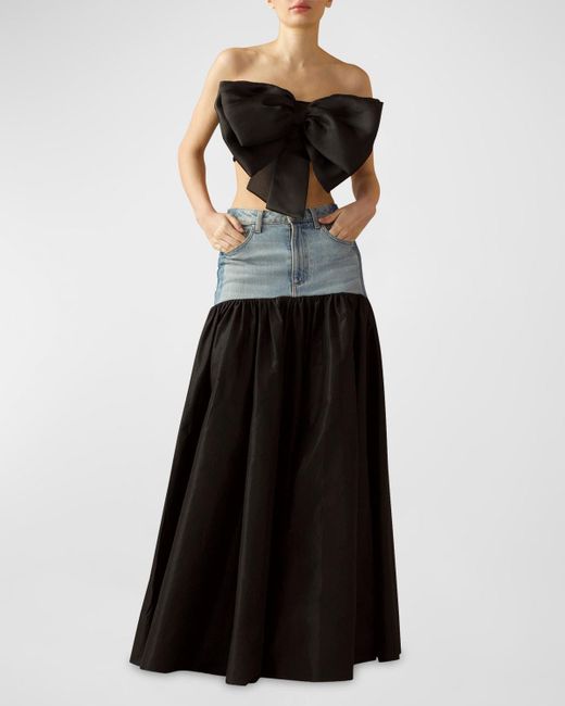 Cynthia Rowley Black Denim & Silk Taffeta Maxi Skirt