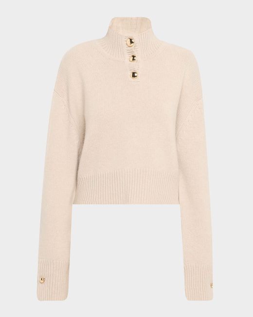 Brandon Maxwell Natural Rowe Macroon-Button Crop Henley Sweater