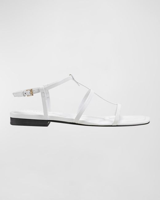 Marc Fisher White Leather T-Strap Flat Slingback Sandals