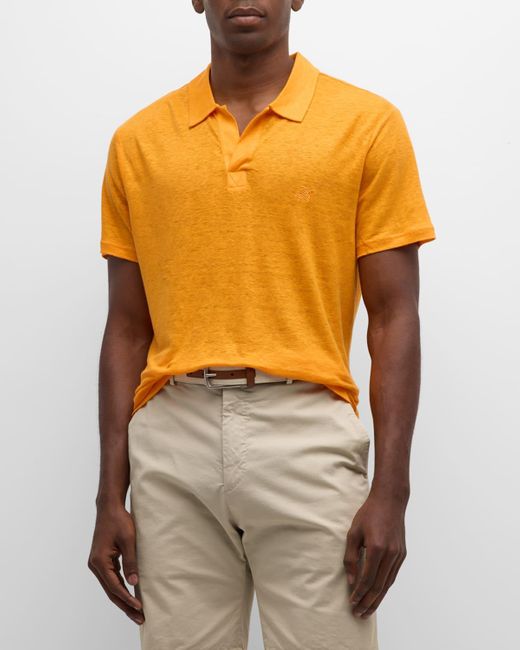 Vilebrequin Orange Pyramid Linen Polo Shirt for men