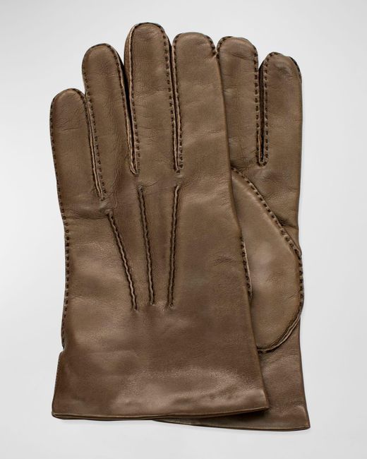 Portolano Brown Napa Cashmere-lined Gloves for men