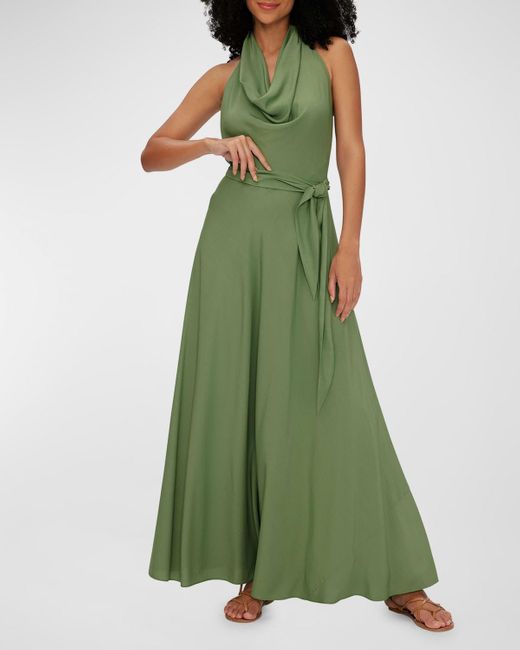 Diane von Furstenberg Green Mckibbin Sleeveless A-Line Halter Maxi Dress