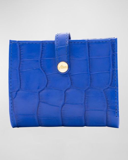 Abas Blue Mini Polished Matte Alligator Bifold Wallet