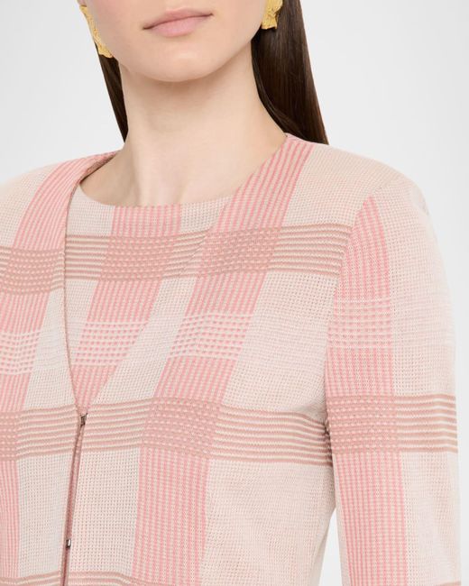 Misook Pink Tailored Plaid Knit Jacket