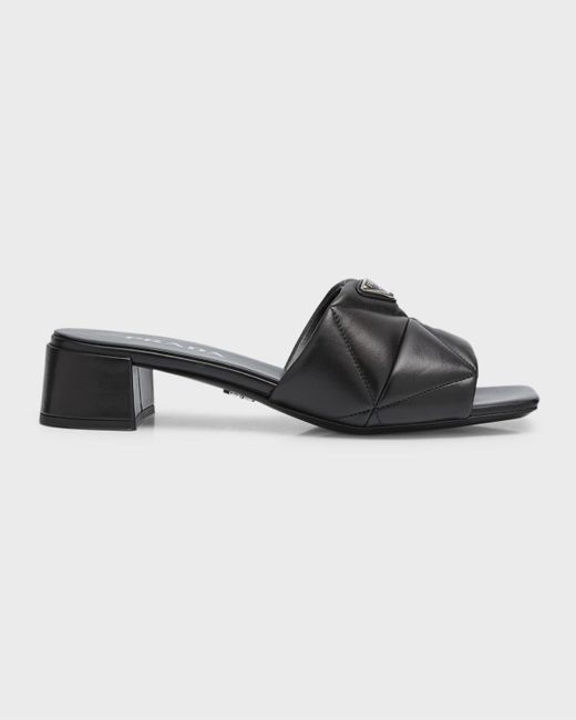 Prada Black Quilted Leather Slide Sandals