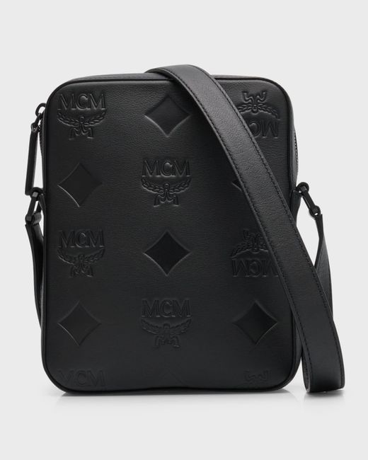 MCM Black Klassik Monogram Embossed Leather Crossbody Bag for men