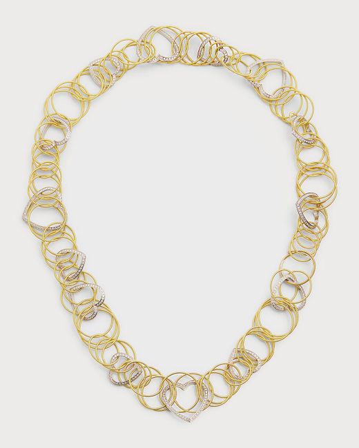 Buccellati Metallic 18k Yellow Gold Hawaii Short Necklace With White Gold Diamond Hearts