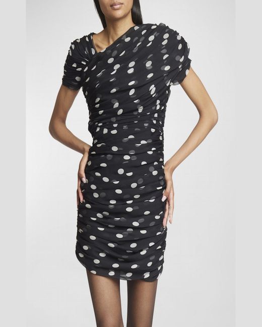 Saint Laurent Black Draped Polka-dot Mini Dress