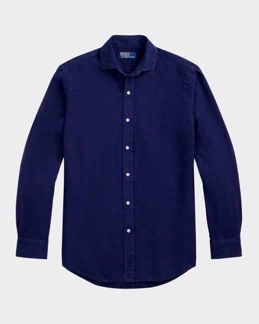 Polo Ralph Lauren Blue Classic-Fit Linen Casual Button-Down Shirt for men